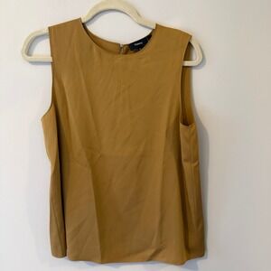 Theory Sleeveless Silk Blend Straight Shell Top M Ochre Tan